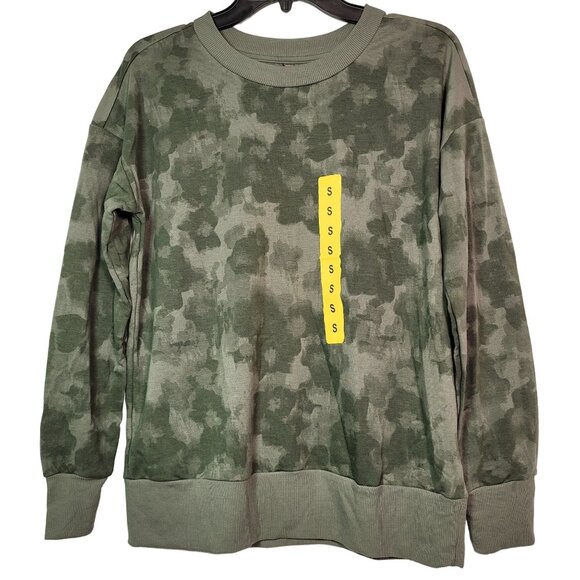 Mondetta Women's Camouflage Print Crewneck Long Sleeve Sweatshirt Green Olive S - Picture 1 of 10